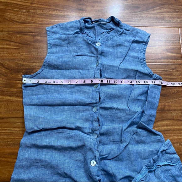 Bryn Walker Blue Chambray 100% Linen Sleeveless Button Tunic Blouse Size Medium - Picture 14 of 15